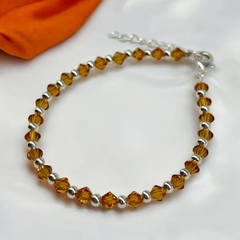SWA-26 (#18) Pulsera Piedras Caramelo Plata Italiana (cadena extensión)