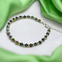 SWA-26 (#11) Pulsera Piedras "Edición Limitada "Verde Tornasolado Plata Italiana (cadena extensión)