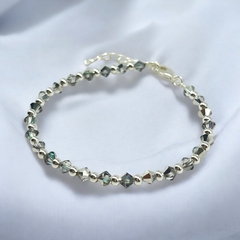 SWA-26 (#21) Pulsera Piedras Plateado Cristal Plata Italiana (cadena extensión)