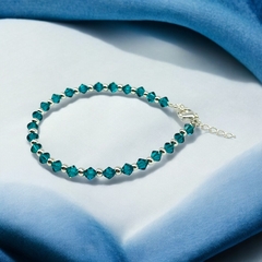 SWA-26 (#06) Pulsera Piedras Turquesa Zircón Plata Italiana (cadena extensión)