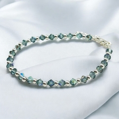 SWA-26 (#02) Pulsera Piedras Indian Sapphire Plata Italiana (cadena extensión)