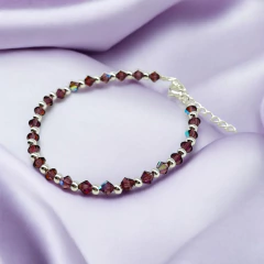 SWA-26 (#03) Pulsera Piedras Roxo Moradas Plata Italiana (cadena extensión)