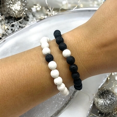 VOL-VOLCAN -4 Pulsera Piedras Volcánicas Elastizada (8 mm) - Variedad de Colores Plata 925