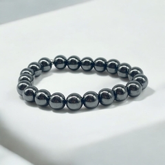 VOL-VOLCAN -7 Pulsera Piedras Hematite Elastizada (8 mm) y Plata 925