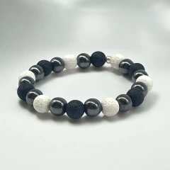 VOL-VOLCAN -6 Pulsera Piedras Volcánicas Elastizada (8 mm) y Hematites Plata 925