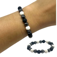 VOL-VOLCAN -6 Pulsera Piedras Volcánicas Elastizada (8 mm) y Hematites Plata 925 - comprar online