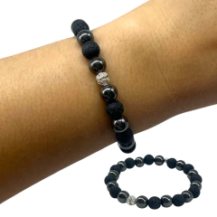 VOL-VOLCAN -5 Pulsera Piedras Volcánicas Elastizada (8 mm) con Dije Premium Plata 925 - comprar online