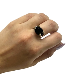 AG-27-GR Anillo Piedra Ovalada Ónix Plata y Oro (SIN ESTUCHE) - comprar online