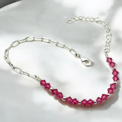 2.7 gr Pulsera Eslabones y Piedras SWA Rosa - Últimas Unidades Plata Italiana