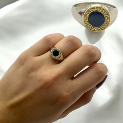 AG92 G Anillo Plata y Oro Mediano Redondo Negro (SIN ESTUCHE) en internet