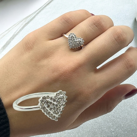 0475 Anillo Corazon con Cubics Acero Blanco