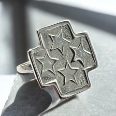 EU-113 Anillo Cruz y Estrellas (20mm) Plata 925+Premium
