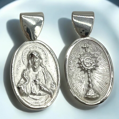 EU-76 Dije Reversible "Sagrado Corazon" (25mm) Plata 925+Premium