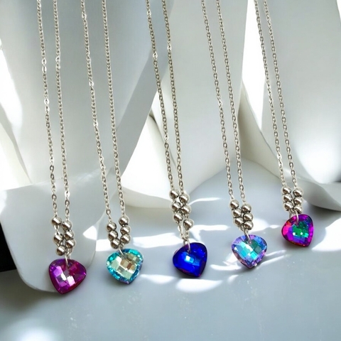 4284 Conjunto Cadena + Dije Corazon - Variedad de Colores Acero Quirúrgico