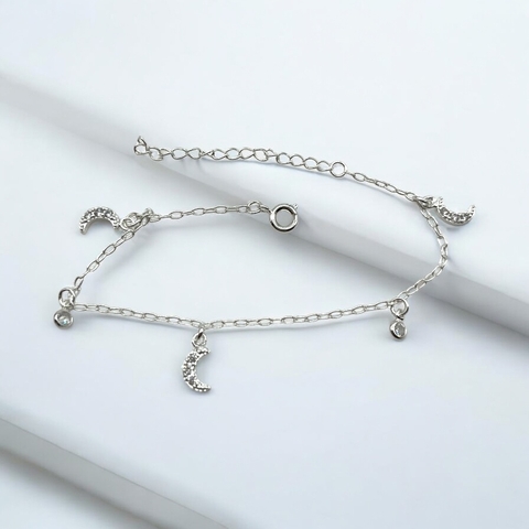 2.2 gr Pulsera Lunas (18 cm + cadena extensión) Plata-ECO