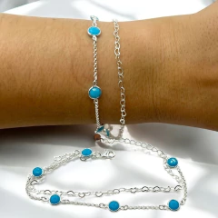 3.2 gr Pulsera Doble Piedras Celestes (18 cm + extensión 3 cm) Plata-ECO