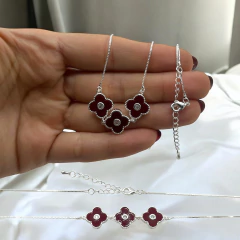 6.2 gr Conjunto Cadena (45 a 50 cm) + Dije Triple V.C Roja (Tipo Piedra Turmalina) Plata-ECO