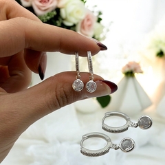 SOFI-9 Aros Colgantes con Cubics Circular - Blanco Plata-ECO