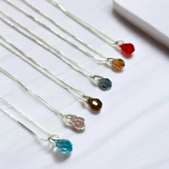 SWA-CONJUNTO Dije Lagrima Cristal + Cadena (45 cm) - Variedad de Colores Plata Italiana