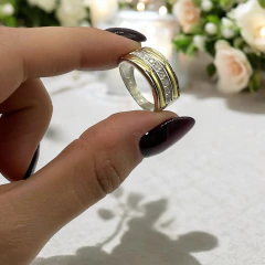 AG-245 Anillo Cubics Plata y Oro - Stal Joyas