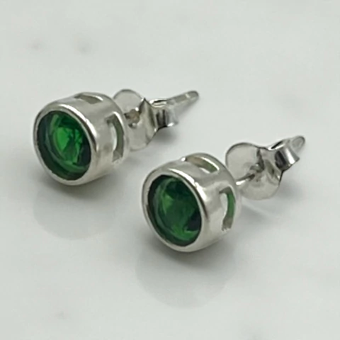 1.3 Aros Piedra Verde (6 mm) - Últimas Unidades Plata Italiana