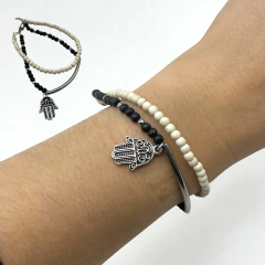 SIN-418 Pulsera Piedras y Mano de Fátima - Últimas Unidades Acero Quirúrgico - comprar online