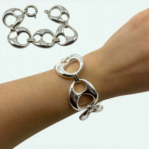 24gr Pulsera "Premium Eslabones Grandes Lisa" (20 cm) Plata Italiana