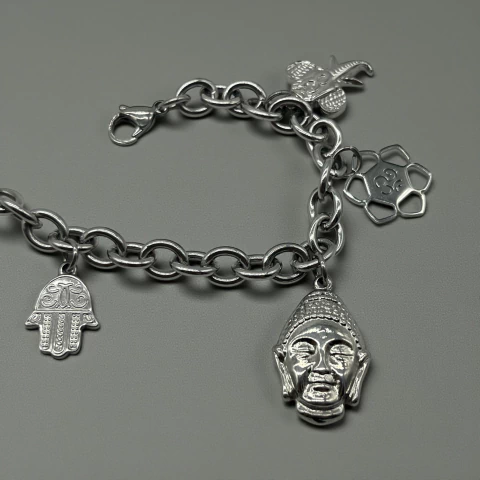 8544 Pulsera "Dijes Om Buda " (17cm + extensión) - Últimas Unidades Acero Quirúrgico