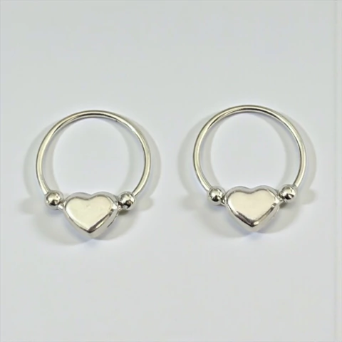 NUEVO! 1.5 gr Aros Argollas Corazón (15 cm) Plata Italiana