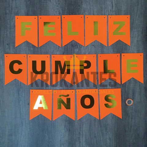 Banderín Premium Feliz Cumpleaños Naranja Flúor