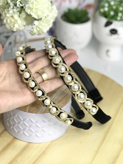 Tiara corrente e pérolas em veludo (adulto e infantil) - comprar online