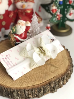 Laço Mel pérolas e strass