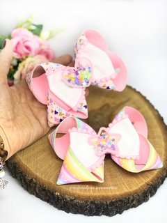 Laço Maria pompom coração e estrelas de lantejoulas na internet