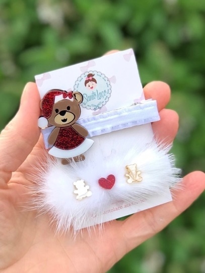 Hair clips ursinha natalina