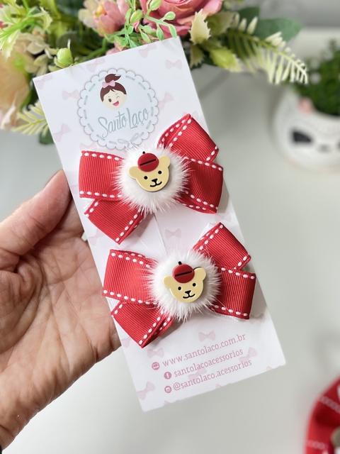Par de laços ursinhos Maple Bear Pompom