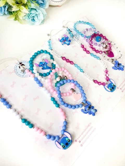 Kit colar, pulseira e anel Stitch