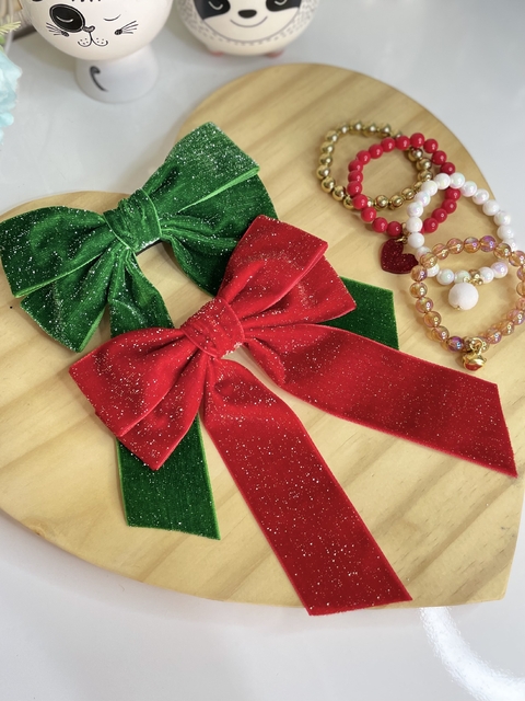 Laço de veludo glitter Natalino