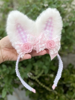 Tiara orelhinha de Coelho luxo vichy (Páscoa)