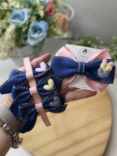 Coleção laço e tiara jeans corações