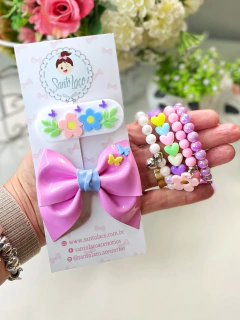 Kit presilha hair clips floral