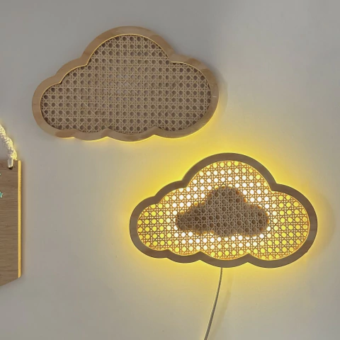 Conjunto Luminária Nuvem com Palhinha e moldura nuvem - comprar online