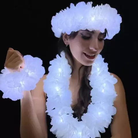 PULSERA HAWAIANA BLANCA CON LED X 10 UNIDADES