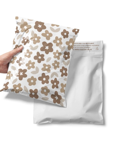 Bolsas para envios "FLORES MARRONES" (Pack x100)