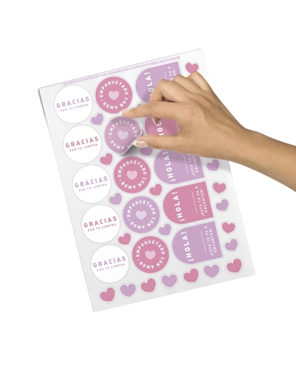 Stickers para packaging (lila y rosa) ¡75 Stickers + 125 minis!