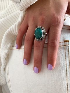 ANILLO CON PIEDRA NATURAL MALAQUITA FACETADA (ANP110) - comprar online
