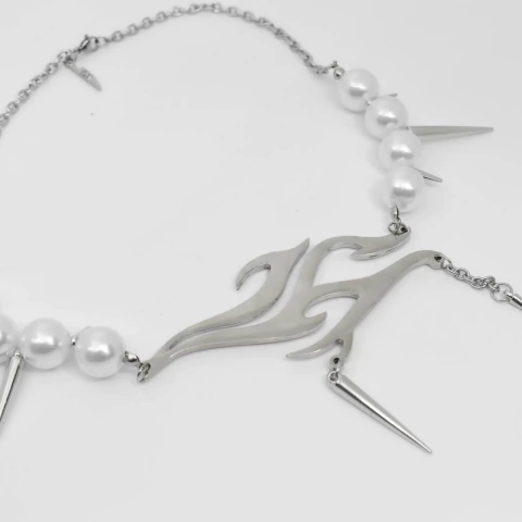 spike tribal perlas - cadena acero (collar) - comprar online