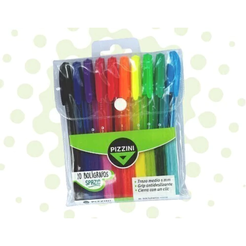 Bolígrafos Pizzini x10 trazo 1mm Colores Surtidos