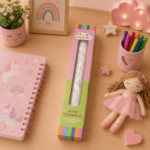 Kit Para Colorear XL Fun World - Rollo Papel 30cmx2mt + 6 Marcadores - Rainbow