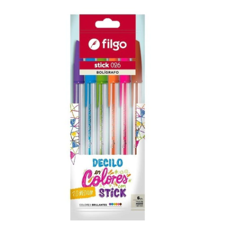 Bolígrafo Filgo STICK 1.0 Flow pack 6 Colores brillantes