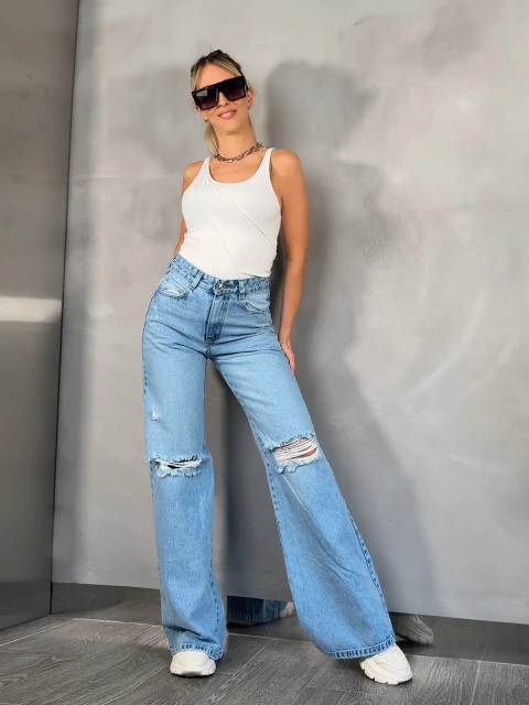 303 Wide Leg Jean Roturas - comprar online